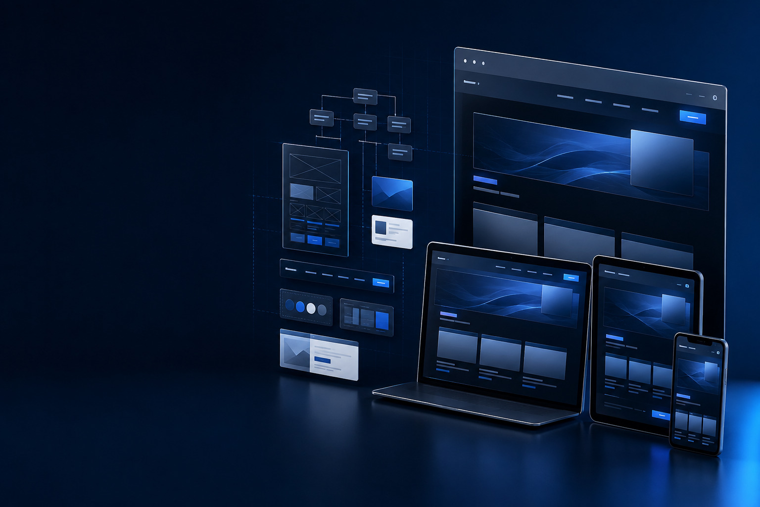Responsive website design and development interface in the FTS blue colour system